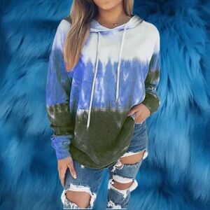 Blue and Black Tie-Dye Women's Hoodie
